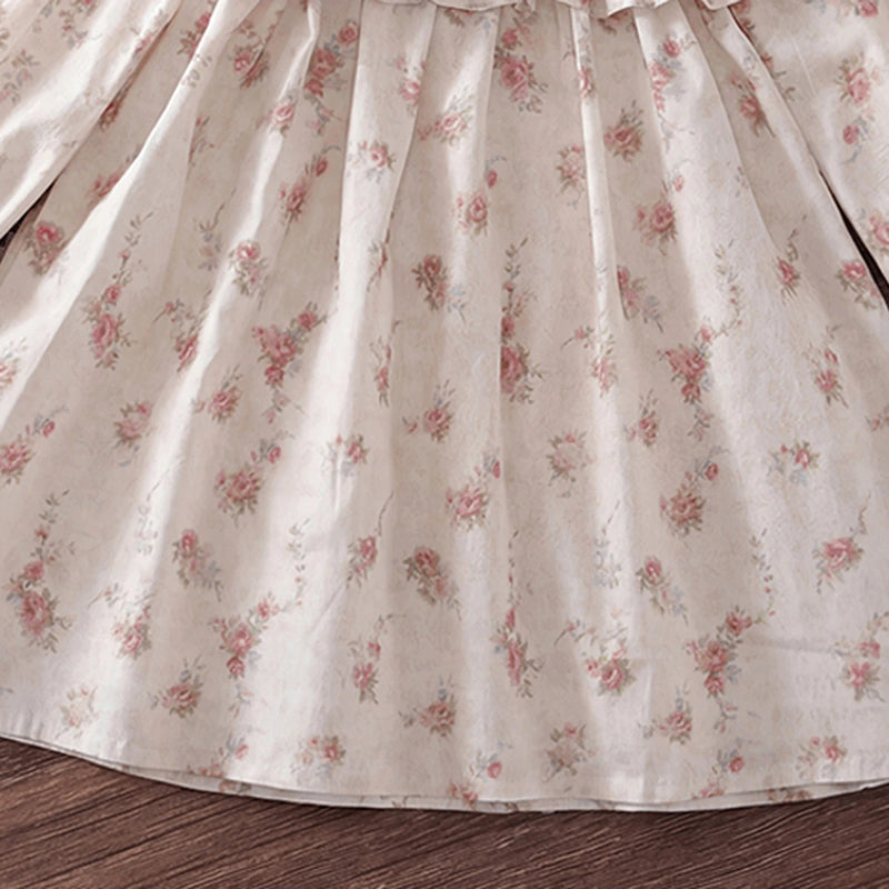 Girls Pink Floral Print Long Sleeve A-Line Dress Casual Dresses