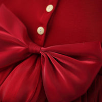 Girls Red Solid Layered Ruffle Dress With Bow Casual Dresses