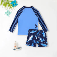 Boys Blue Shark Printed T-Shirt With Shorts Swimwear Sets Sets
