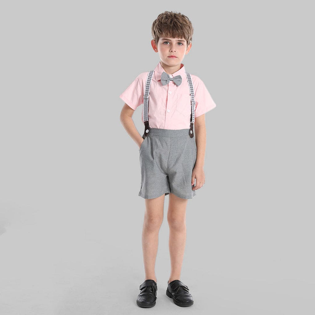 Boys Shirt with Bow & Suspender Shorts Formal Set