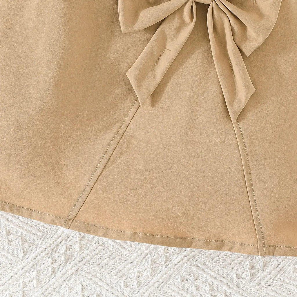 Girls Khaki Bow Applique Top With Elasticated Skirts Sets 2 pc. Sets
