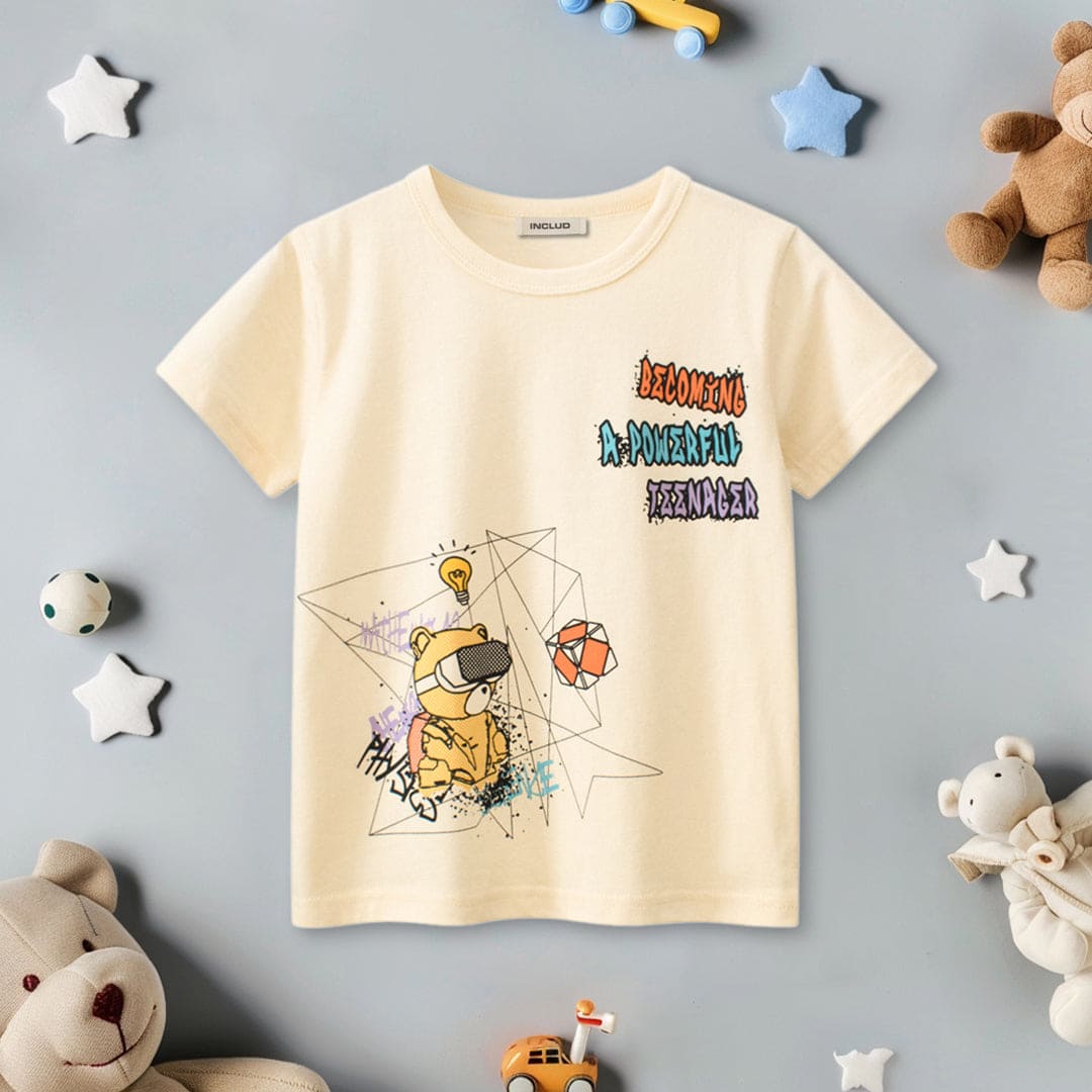 Boys Short Sleeve Graphic T-Shirt Tshirts Cream 1-2 Y 