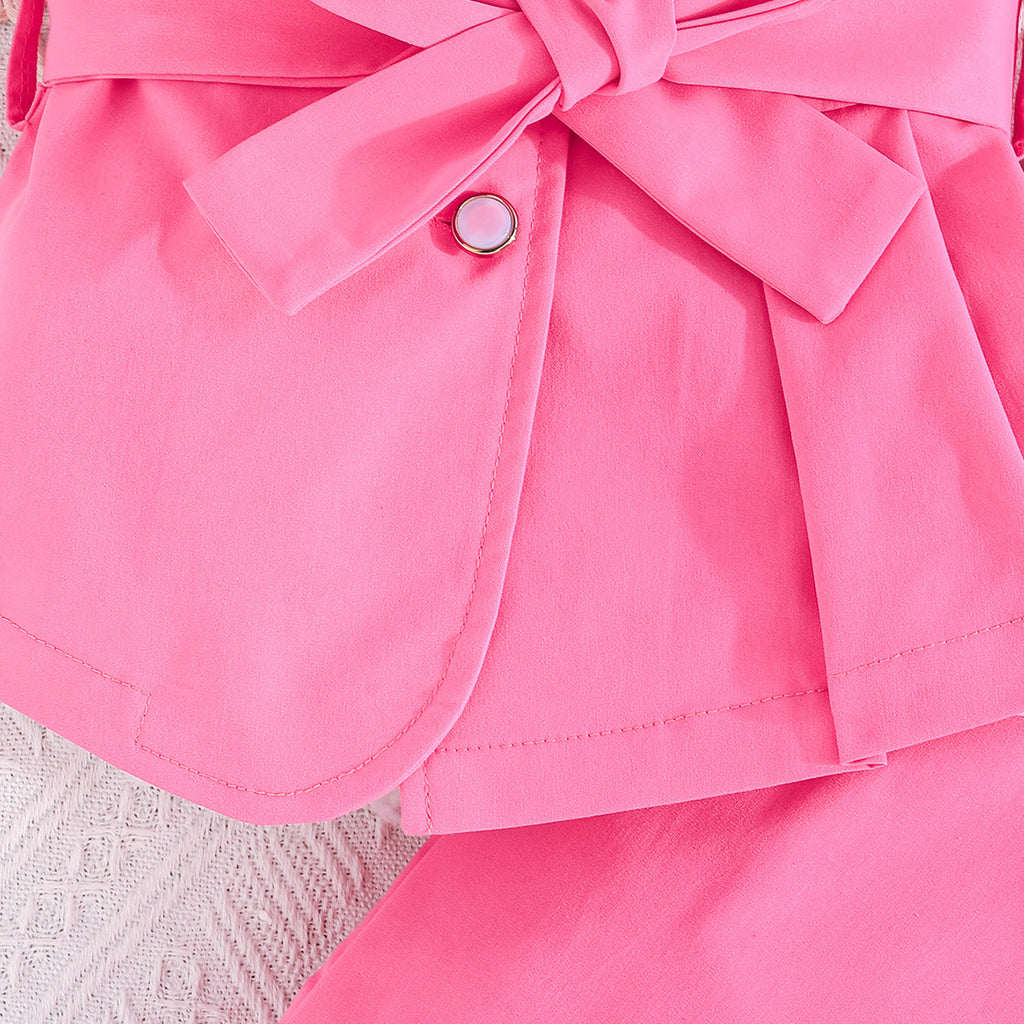 Girls Fuchsia Puff Sleeves Summer Blazer With Trouser Set 2 pc. Sets