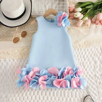 Girls Sky Blue Sleeveless A-line Party Wear Dress With 3D Flowers Appliques Party Dresses Sky Blue 2-3 Y