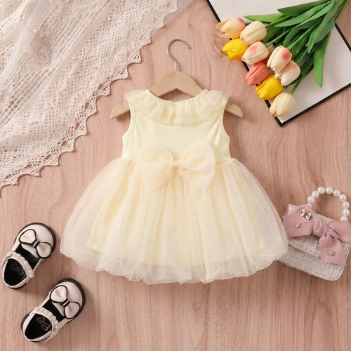 Girls Cream Sleeveless Textured Balloon Dress Casual Dresses
