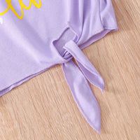 Girls Purple Printed Tie Knot Top With Stripes Skirt Set 2 pc. Sets