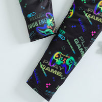 Boys Black Gaming Printed Glow in the Dark T-Shirt & Pajama Winter Set 2 pc. Sets