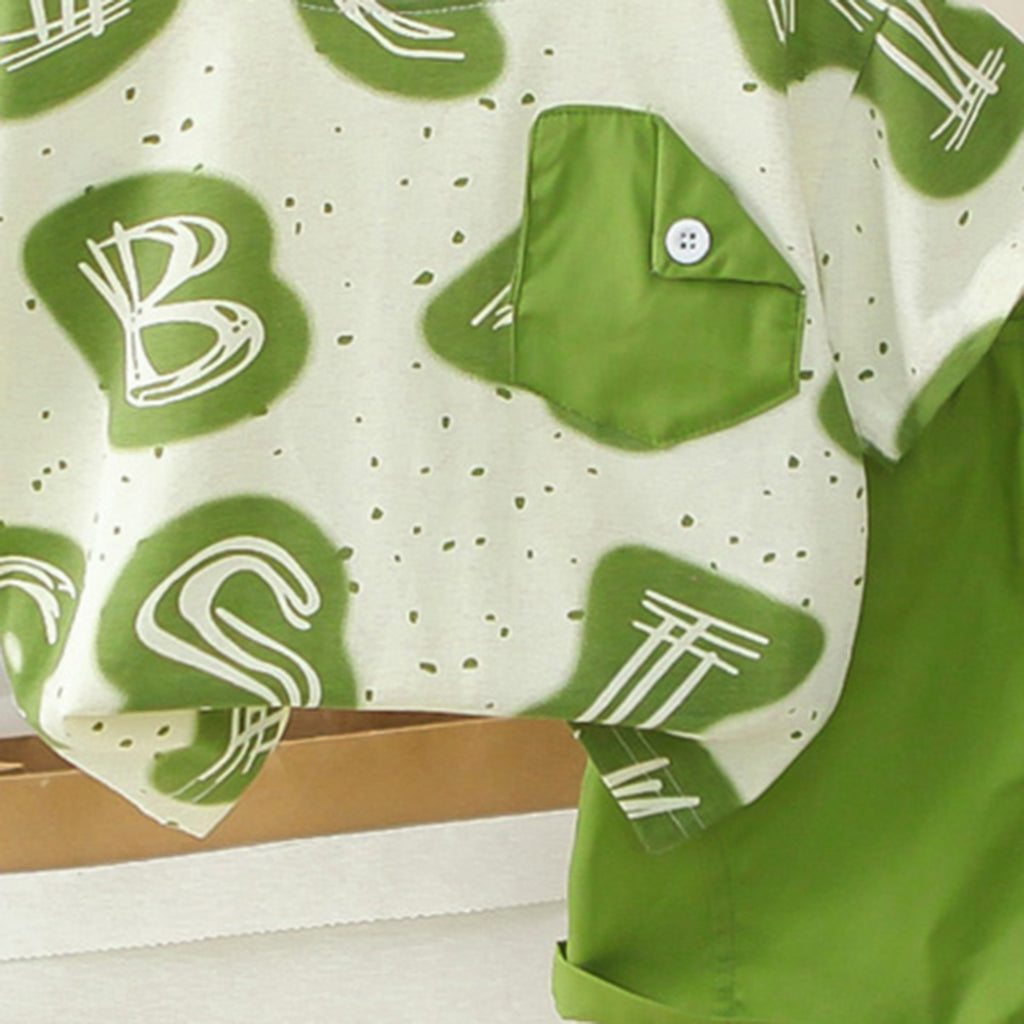 Boys Green Typographic Printed T-Shirt With Shorts Set 2 pc. Sets