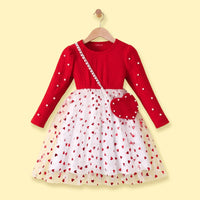 Girls Red Heart Printed Fit & Flare Dress Casual Dresses Red 3-4 Y