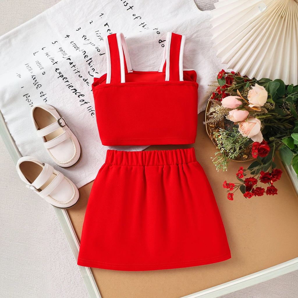 Girls Red Bow Applique Sleeveless Top With Skirt Sets 2 pc. Sets