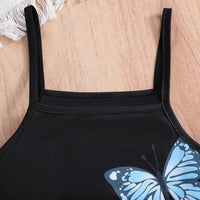 Girls Black Butterfly Printed Bodycon Dress With Short Sleeves Top Casual Dresses