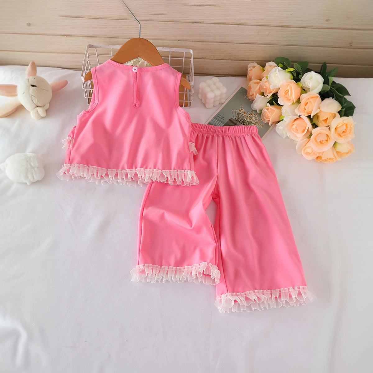 Girls Pink Solid Sleeveless Peplum Top With Pants Co-ord Sets Sets