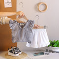 Girls Black Checked Top With Ruffled Hem Shorts Sets Sets Black 1-2 Y