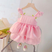 Girls Light Pink Sleeveless Balloon Dress with 3D Tulip Flower Casual Dresses