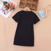 Girls Black Fox Print Short Sleeve T-Shirt Dress Casual Dresses