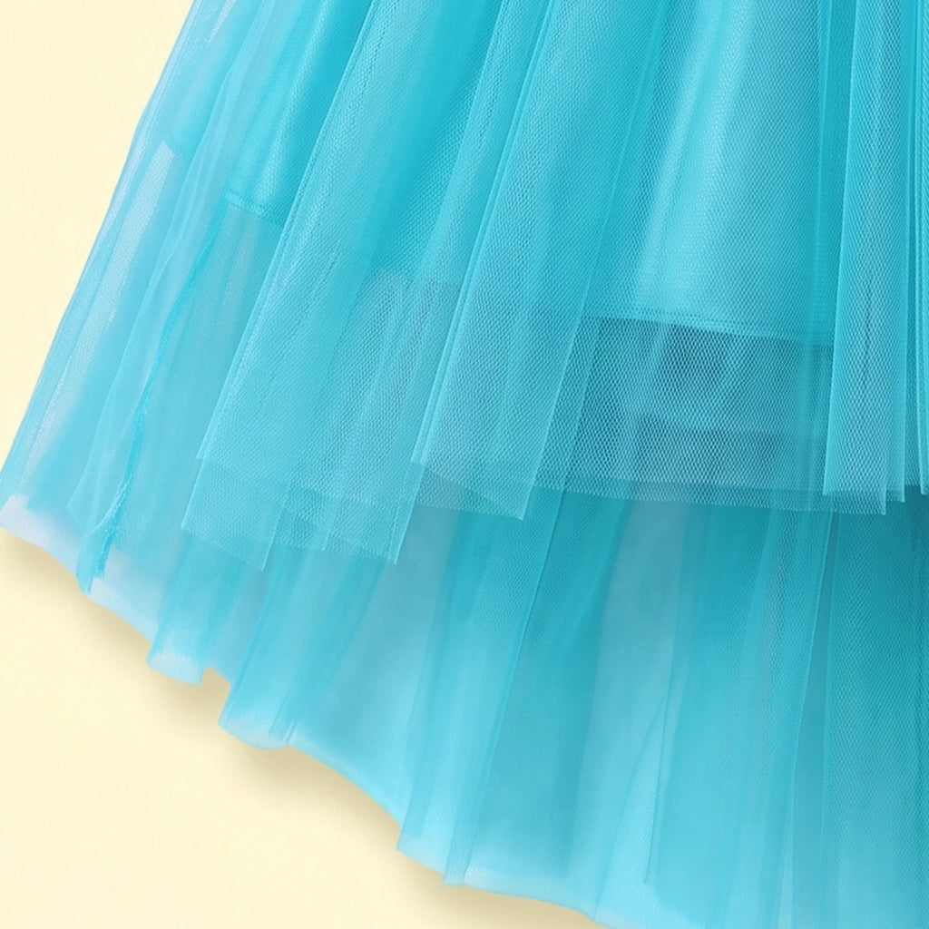 Girls Turquoise Blue Floral Applique Fit & Flare Party Dress Party Dresses