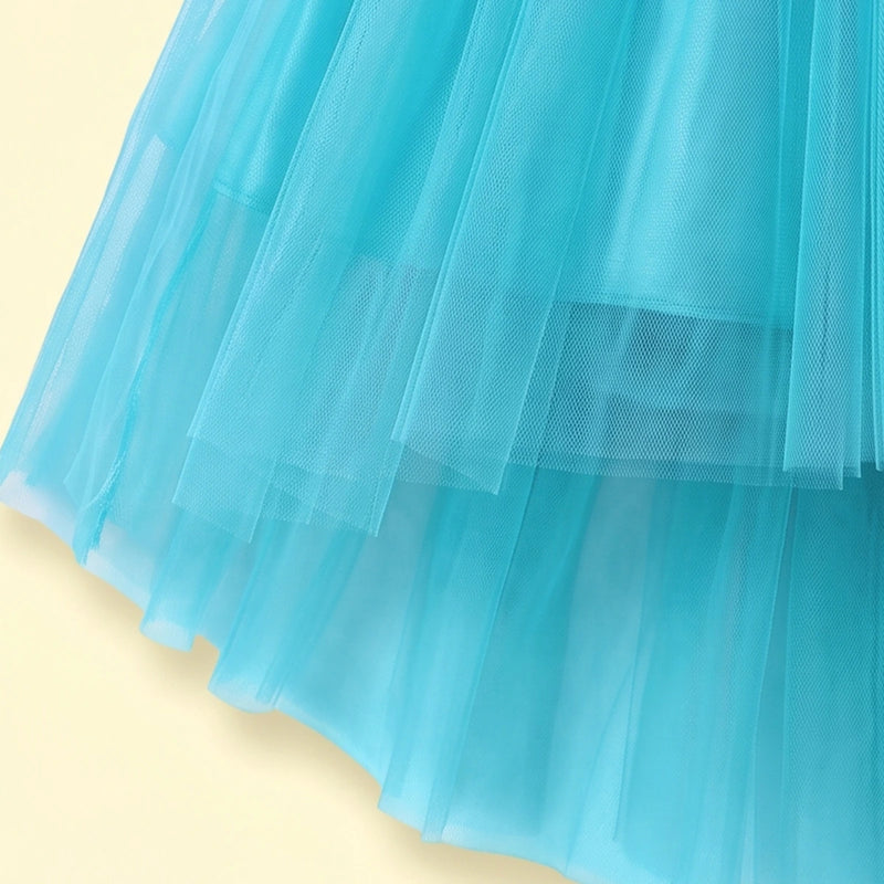 Girls Turquoise Blue Floral Applique Fit & Flare Party Dress Party Dresses