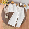 Girls White Rose Applique Sleeveless Top With Wide Leg Pants Sets 2 pc. Sets White 3-4 Y