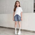 Girls Light Blue Bow Applique Loose Fit Denim Shorts Shorts Light Blue 5-6 Y