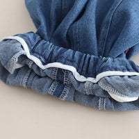 Girls Blue Denim Vest With Printed Top & Denim Pants Set Sets