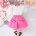 Girls White Puff Sleeves Top With Pleated Skirt Sets Sets White 2-3 Y