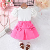 Girls White Puff Sleeves Top With Pleated Skirt Sets Sets White 2-3 Y