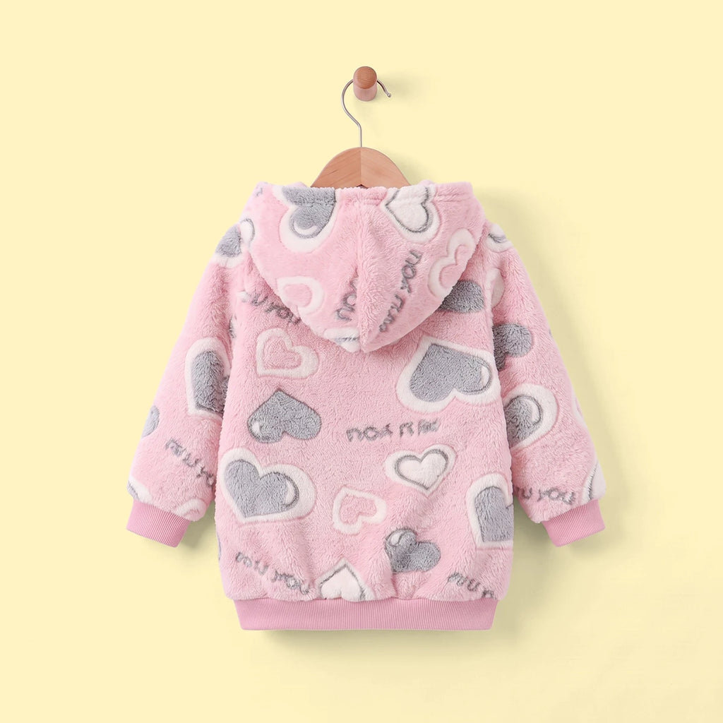 Girls Pink Heart Self-Design Hooded Sweatshirt Sweatshirts & Hoodies
