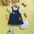 Girls Yellow Applique Printed T-Shirt With Denim Dungaree and Diaper Cover Sets 3 pc. Sets Yellow 0-3 M