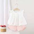Girls White Textured Sleeveless Top With Elasticated Shorts Sets 2 pc. Sets White 1-2 Y