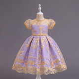 Girls Purple Floral Embroidered Fit & Flare Party Wear Dress