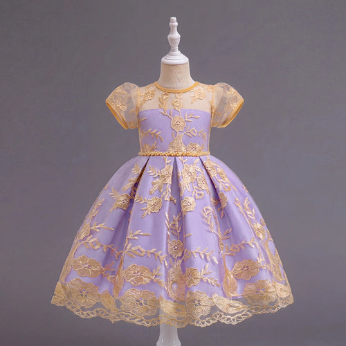 Girls Purple Floral Embroidered Fit & Flare Party Wear Dress Party Dresses Purple 3-4 Y