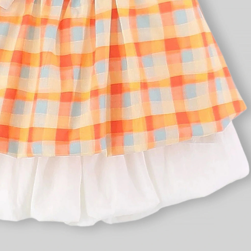 Girls Orange Checked Top With Shorts Sets Sets
