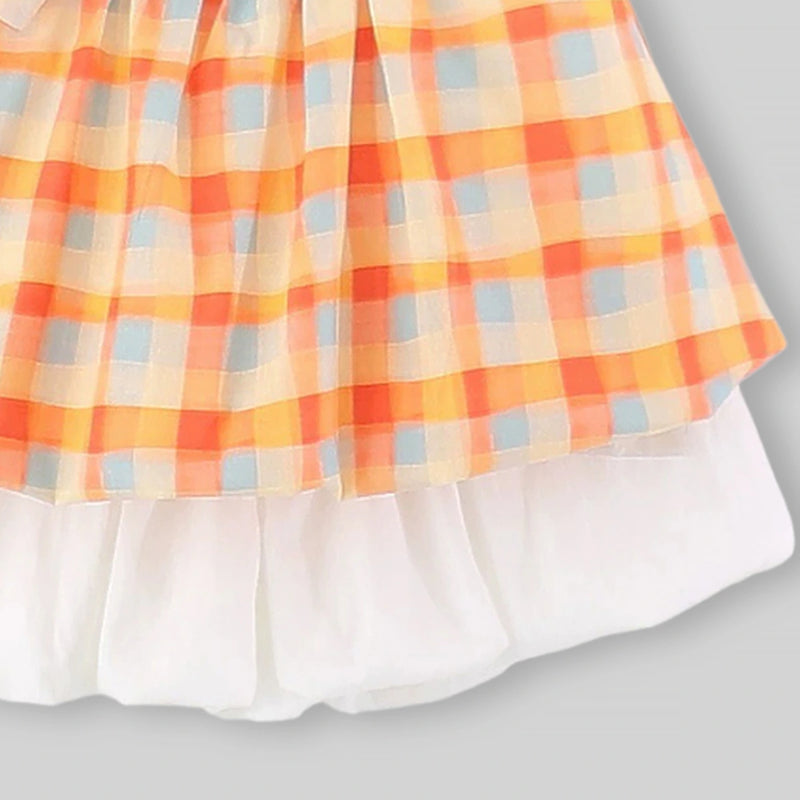 Girls Orange Checked Top With Shorts Sets Sets