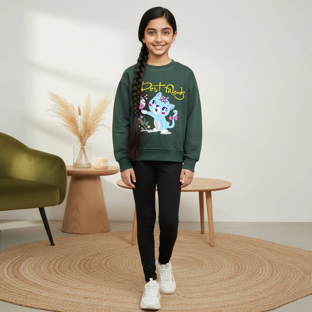 Girls Green Best Friend Graphics Round Neck Sweatshirt Sweatshirts & Hoodies Green 4-5 Y