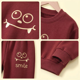 Boys Red Smiley Printed Sweatshirt & Joggers Co-ord Sets Sets