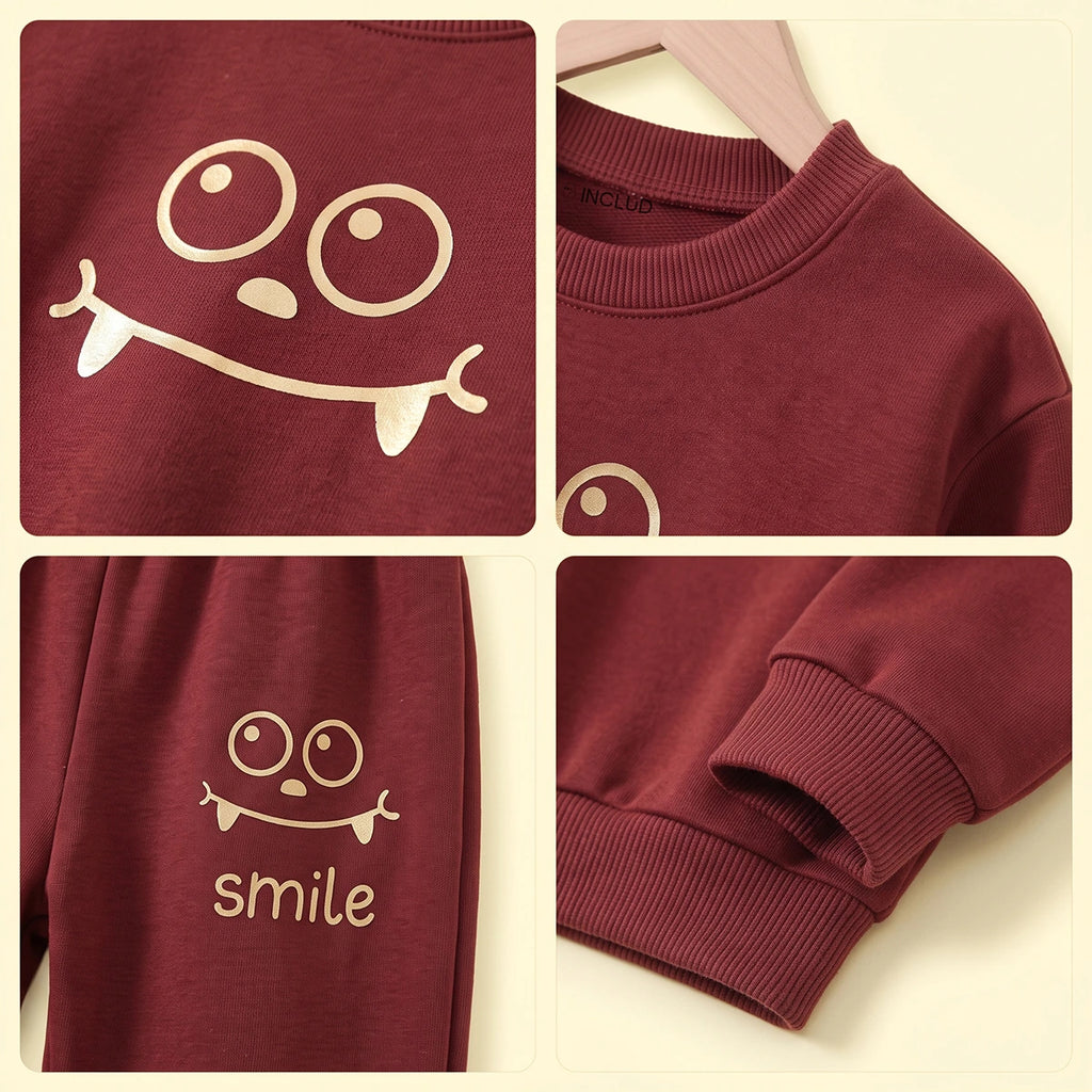 Boys Red Smiley Printed Sweatshirt & Joggers Co-ord Sets Sets