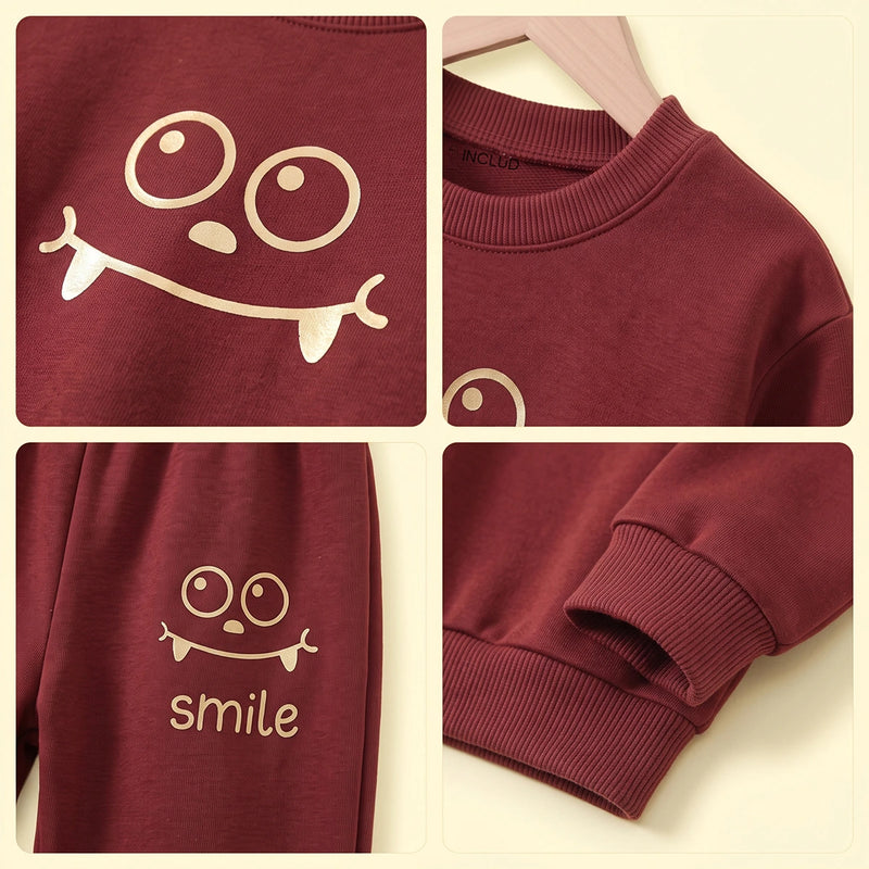 Boys Red Smiley Printed Sweatshirt & Joggers Co-ord Sets Sets