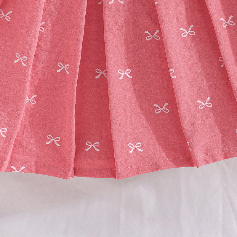 Girls Sleeveless Polo Collar Top With Pink Bow Print Pleated Skirt Set 2 pc. Sets