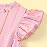 Girls Pink Striped Flutter Sleeve A-line Dress Casual Dresses
