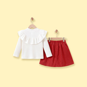Girls Red Bow Applique Long Sleeve Top with Skirt Sets 2 pc. Sets