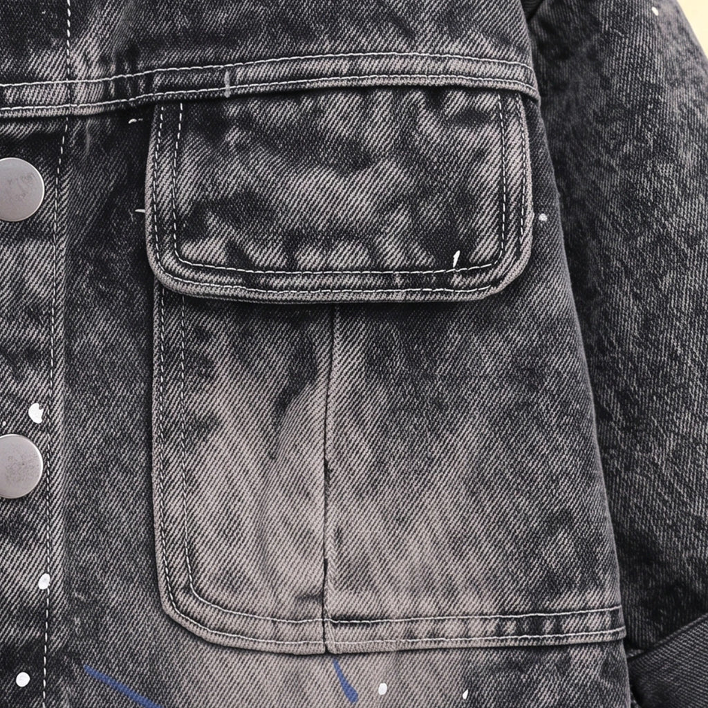 Boys Black Splatter Print Denim Jacket & Pants With T-Shirt Sets 3 pc. Sets