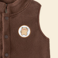 Boys Dark Brown Fleece Vest With Bear Patch Coats & Jackets