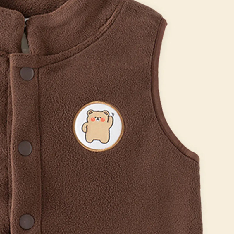 Boys Dark Brown Fleece Vest With Bear Patch Coats & Jackets