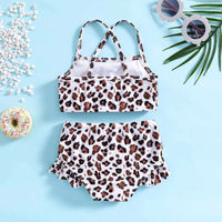 Girls White Leopard Print Top With Briefs Swimwear Sets Sets