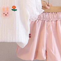 Girls Pink Embroidered Puff Sleeves Top With Purple Bloomer-style Short Sets Sets