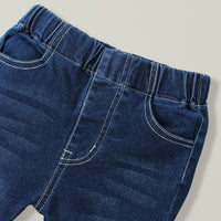 Girls Blue Solid Bow Flared Denim Pants Jeans