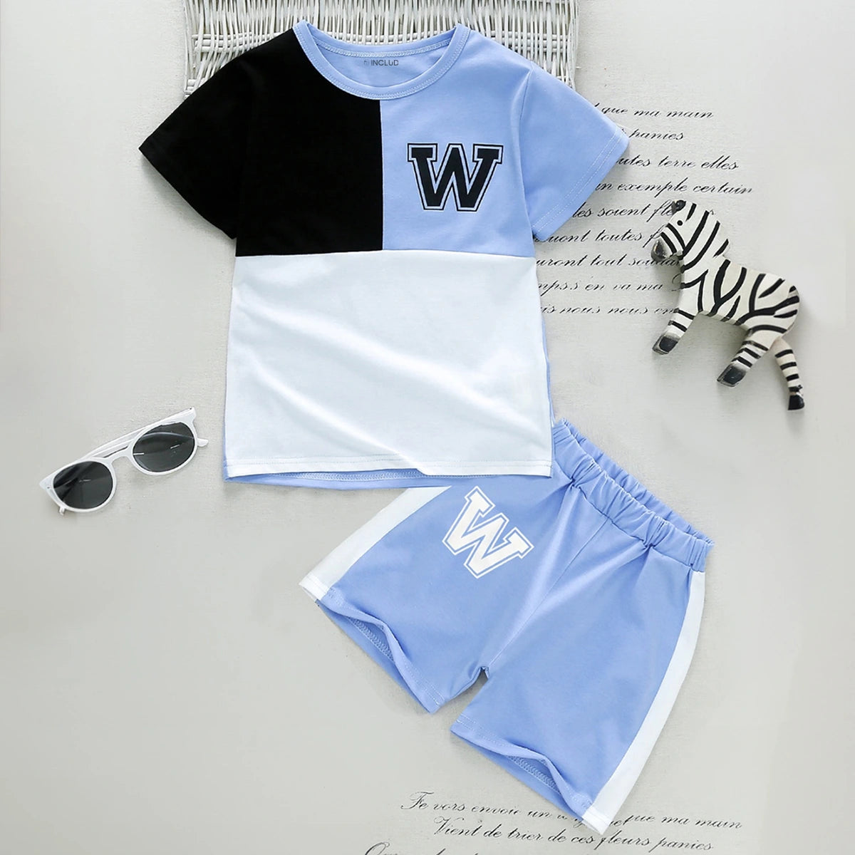 Boys Light Blue Colourblocked Short Sleeve T-Shirt With Shorts Sets 2 pc. Sets Light Blue 3-4 Y