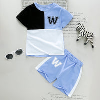 Boys Light Blue Colourblocked Short Sleeve T-Shirt With Shorts Sets 2 pc. Sets Light Blue 3-4 Y