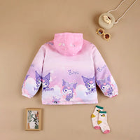 Girls Light Pink Kuromi Cartoon Printed Reversible Hooded Zipper Jacket Coats & Jackets