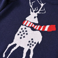 Girls Navy Blue Reindeer Self-Designed Winter Pullover Sweater Sweaters & Cardigans